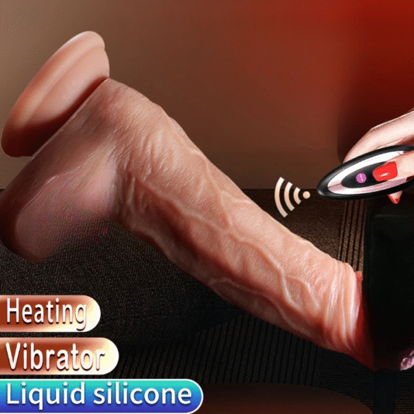 Gode réaliste chauffant télescopique en silicone – Vibrant & pénétration automatique – Stimulateur anal ou vaginal unisexe