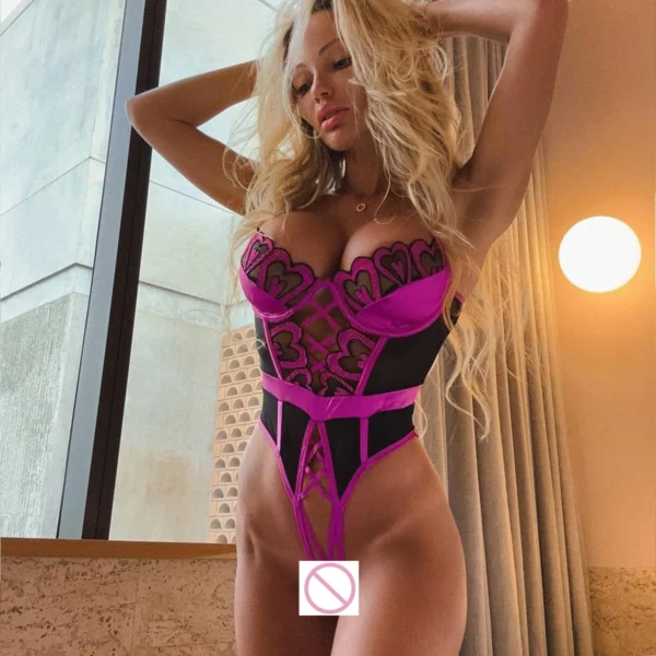 Body sexy en résille ajourée – Lingerie transparente dos nu en dentelle – Tenue érotique femme moulante et glamour – Image 4
