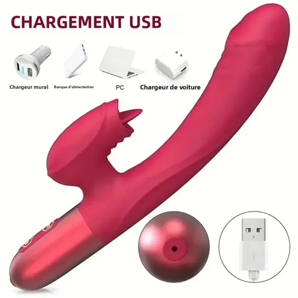 Vibromasseur puissant pour femmes – Stimulateur langue, clitoris et point G – Sextoy adulte féminin – Image 5