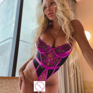 Body sexy en résille ajourée – Lingerie transparente dos nu en dentelle – Tenue érotique femme moulante et glamour