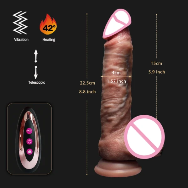 Gode réaliste chauffant télescopique en silicone – Vibrant & pénétration automatique – Stimulateur anal ou vaginal unisexe – Image 5