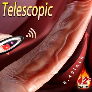 Gode réaliste chauffant télescopique en silicone – Vibrant & pénétration automatique – Stimulateur anal ou vaginal unisexe