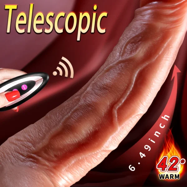 Gode réaliste chauffant télescopique en silicone – Vibrant & pénétration automatique – Stimulateur anal ou vaginal unisexe