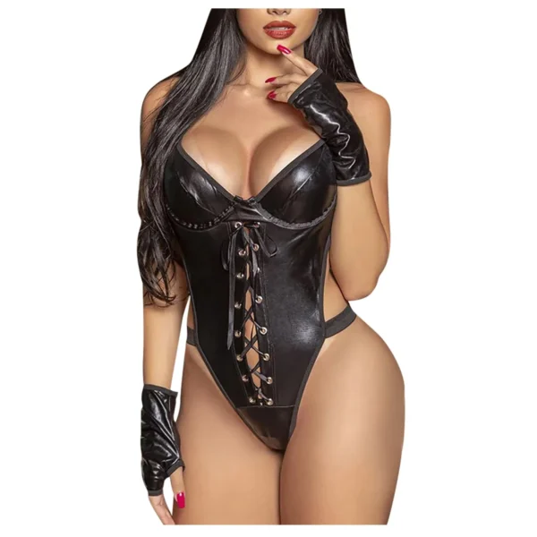 Body lingerie sexy en simili cuir – Tenue érotique femme PU moulante – Lingerie club wear & costume coquin – Image 5